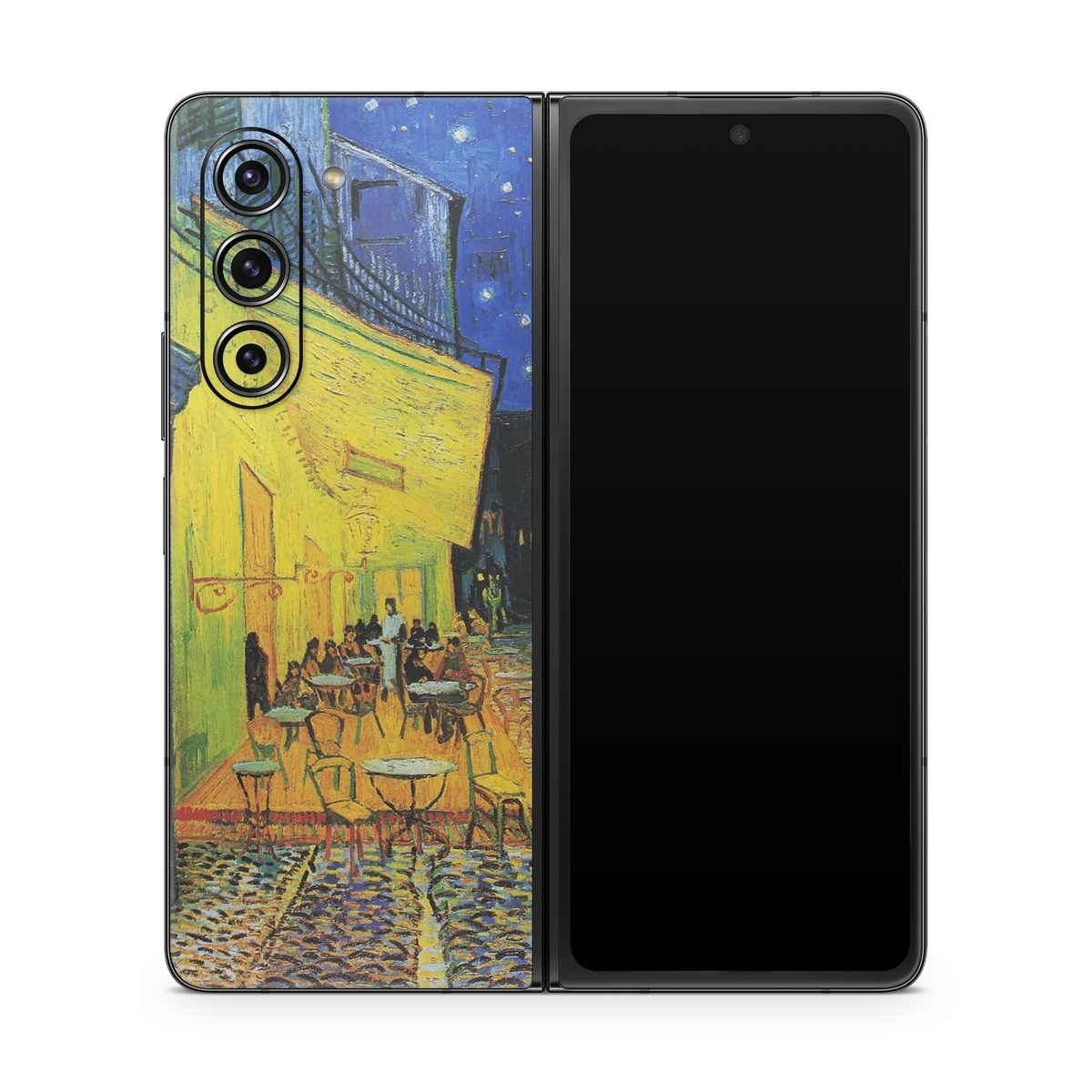 Samsung Galaxy Z Fold5 Skin design of Painting, Art, Yellow, Watercolor paint, Illustration, Modern art, Visual arts, Street, Infrastructure, Tree, with green, black, blue, gray, red colors
