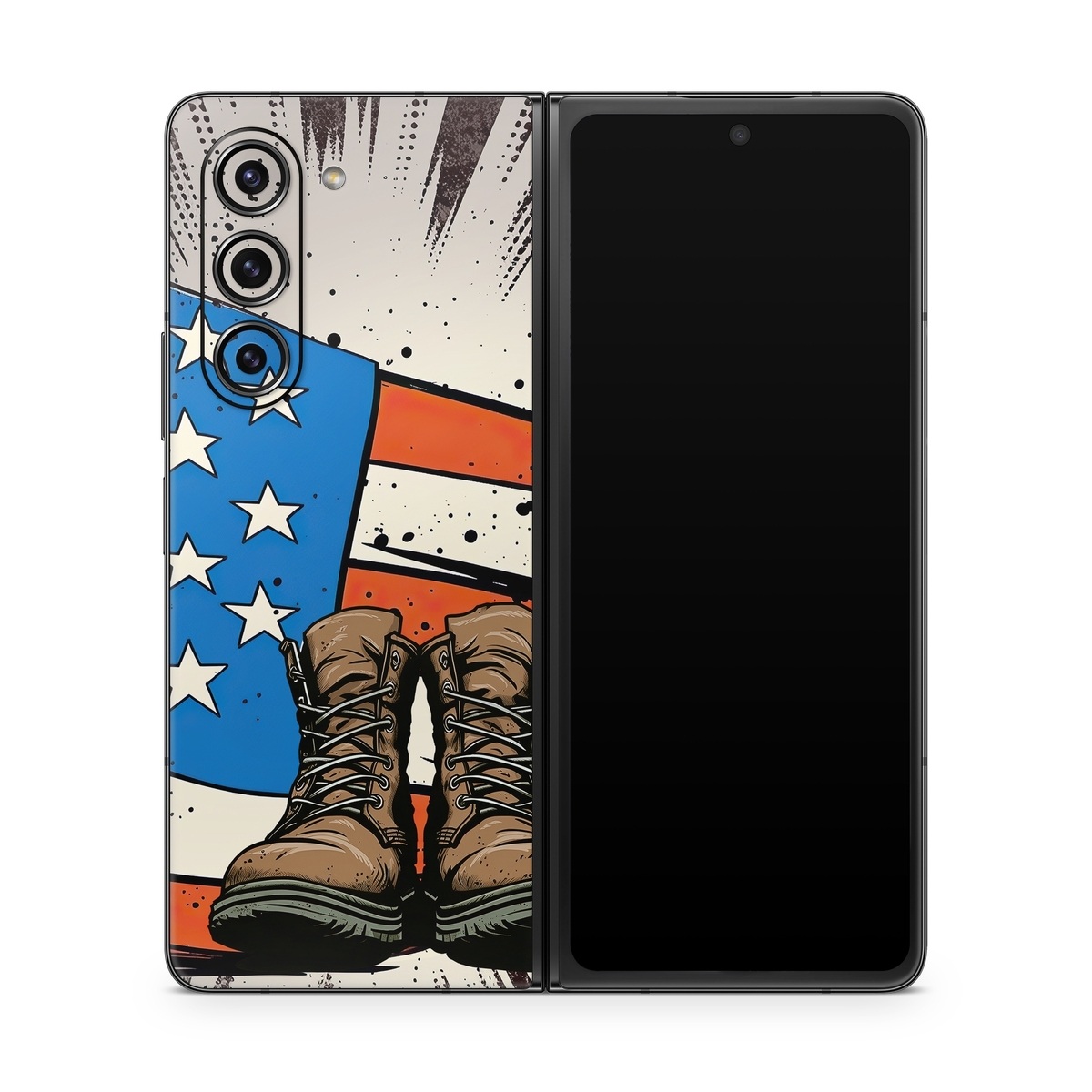 Samsung Galaxy Z Fold5 Skin design of Footwear, Shoe, Walking shoe, Outdoor shoe, Line, Flag of the united states, Sneakers, Font, Art, Human leg, with red, blue, white, black, brown, gray colors
