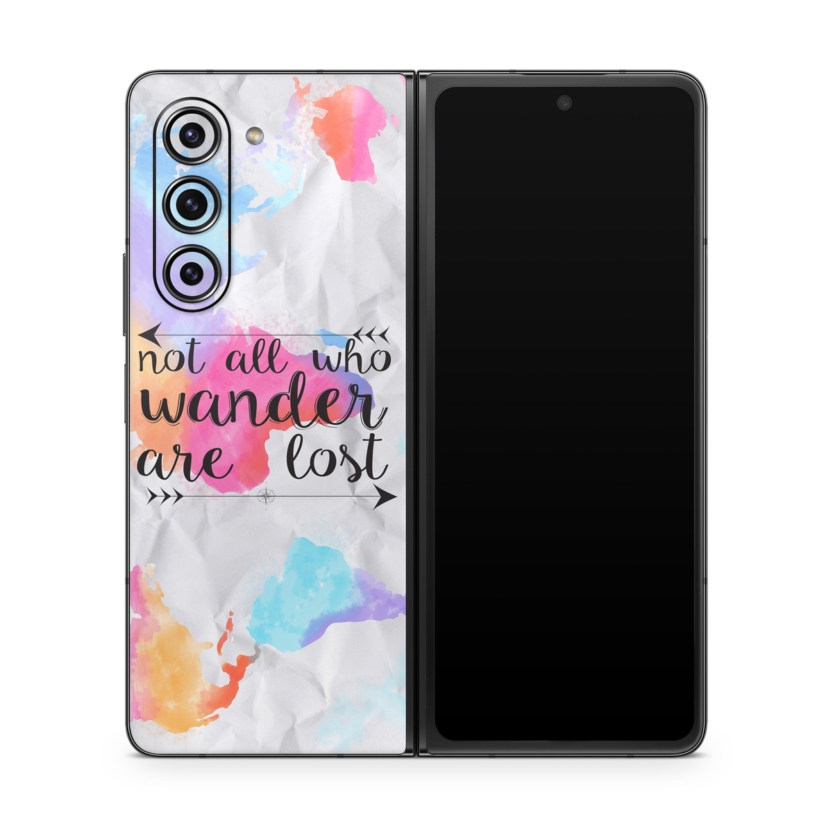 Samsung Galaxy Z Fold5 Skin design of Font, Text, Calligraphy, Graphics, with black, white, orange, pink, red, blue, purple, yellow colors