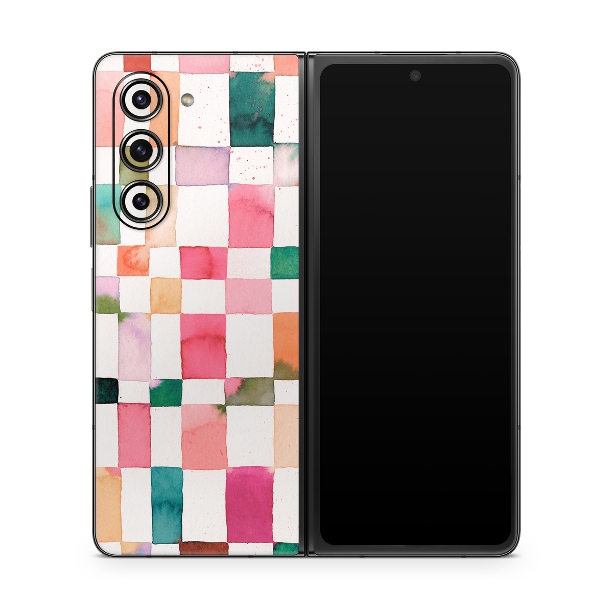 Samsung Galaxy Z Fold5 Skin design of Brown, Rectangle, Product, Textile, Art, Pink, Line, Aqua, Magenta, Symmetry, with white, pink, green, red, blue, orange, purple colors