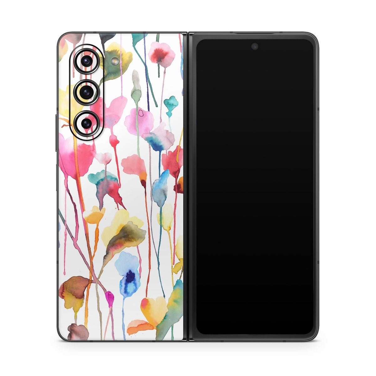 Samsung Galaxy Z Fold5 Skin design of Plant, Petal, Art, Font, Pattern, Automotive wheel system, Event, Visual arts, Party supply, Pole, with white, red, pink, yellow, orange, green, blue, purple colors