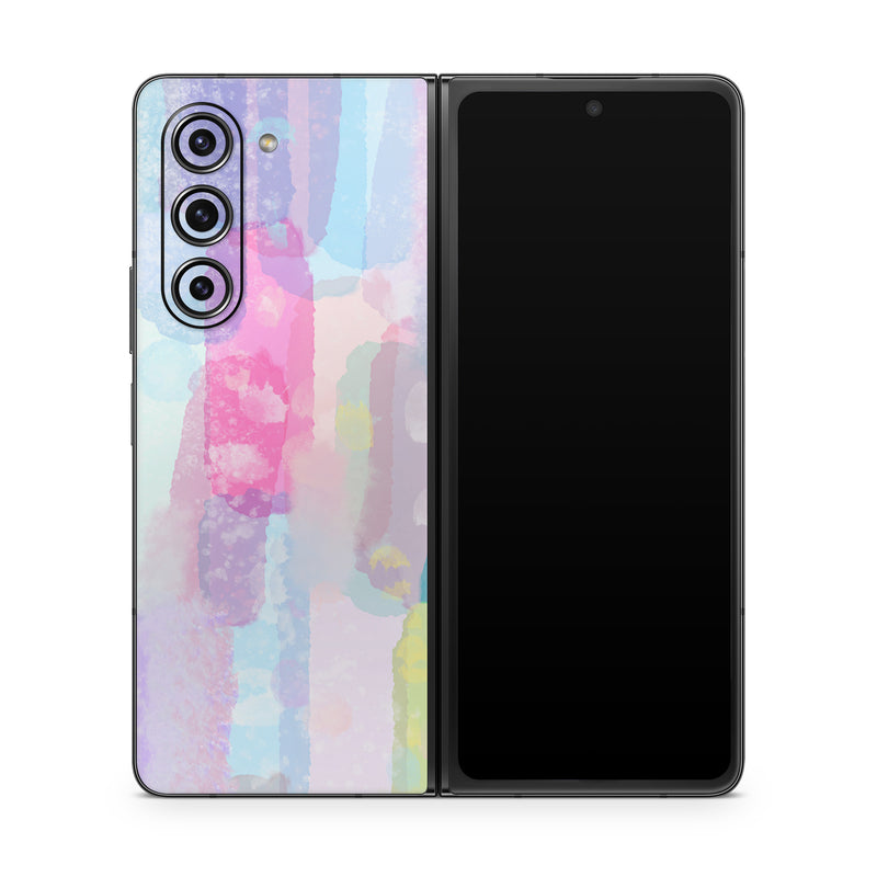 Samsung Galaxy Z Fold5 Skin design of Blue, White, Pink, Orange, Art Paint, Watercolor painting, Paint, with blue, green, red, orange, yellow, purple, white colors