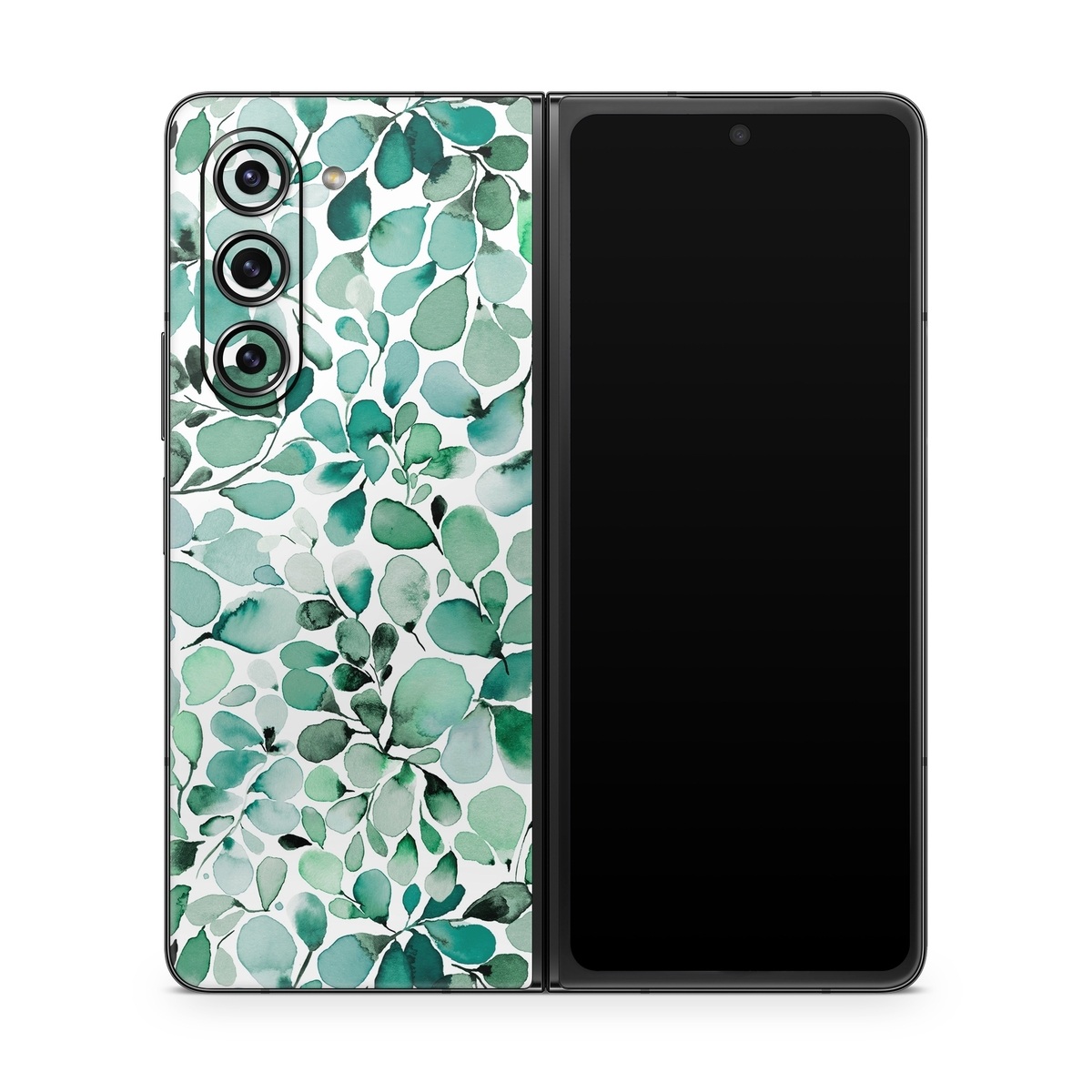 Samsung Galaxy Z Fold5 Skin design of Azure, Line, Aqua, Pattern, Art, Symmetry, Electric blue, Circle, Creative arts, Terrestrial plant, with white, green, black colors