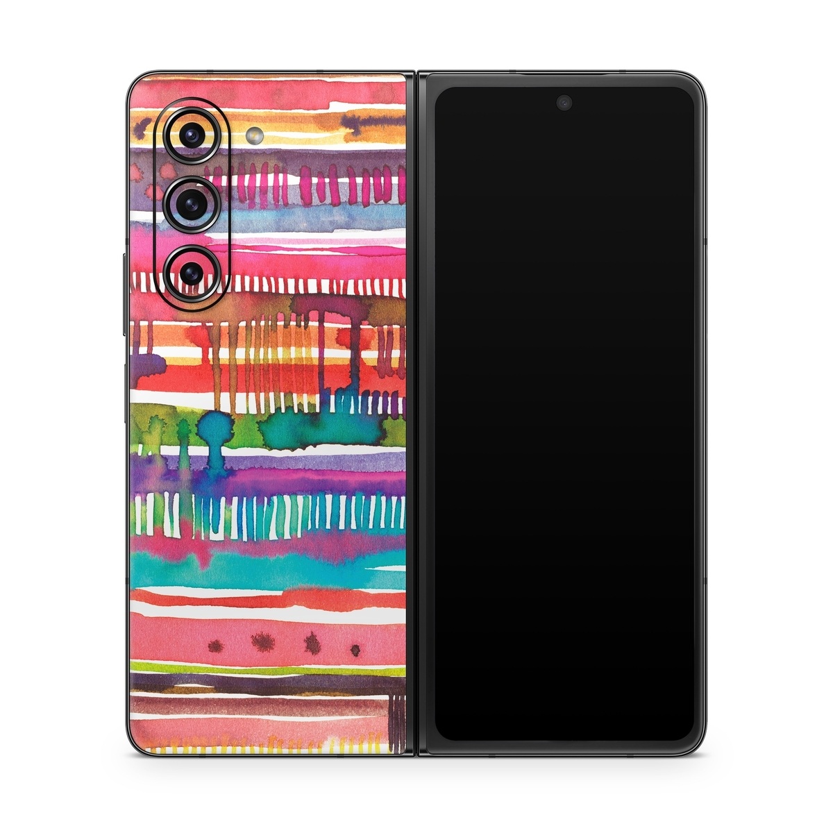 Samsung Galaxy Z Fold5 Skin design of Textile, Art, Magenta, Hair accessory, with white, red, orange, yellow, green, blue, purple, brown, pink colors