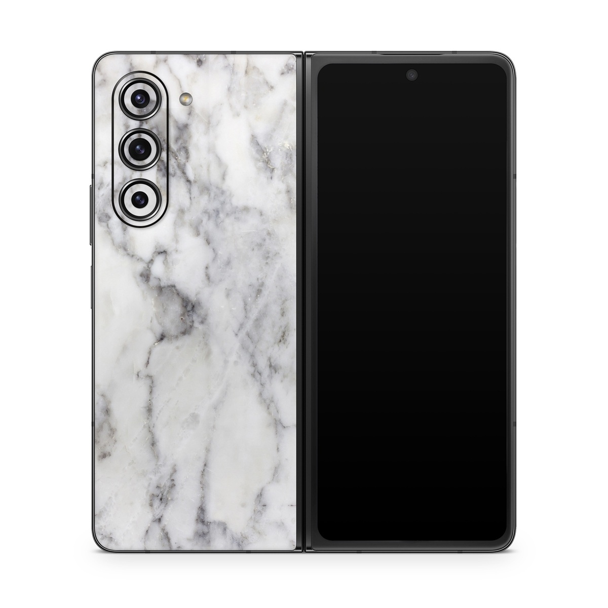 Samsung Galaxy Z Fold5 Skin design of White, Geological phenomenon, Marble, Black-and-white, Freezing, with white, black, gray colors