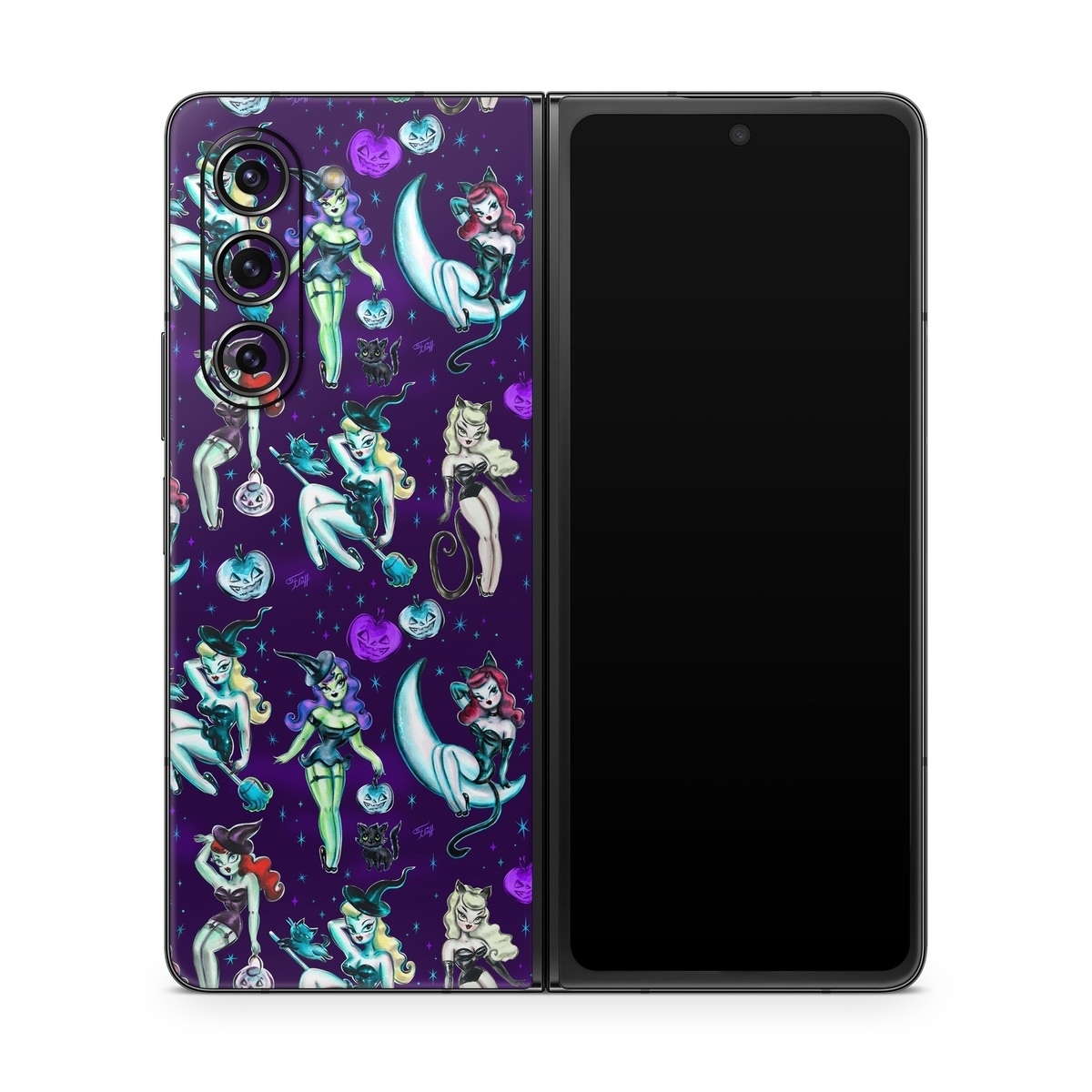 Samsung Galaxy Z Fold5 Skin design of Illustration, Cartoon, Violet, Art, Fictional character, Graphic design, Fiction, Visual arts, Style, Graphics, with blue, green, white, yellow, red, purple colors