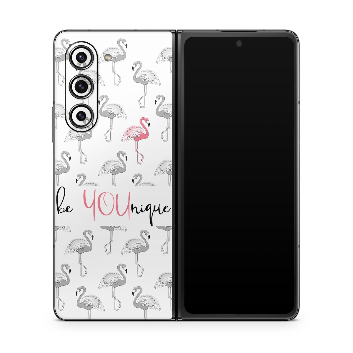 Samsung Galaxy Z Fold5 Skin design of White, Organism, Mushroom, Line, Font, Bird, Art, Illustration, Pattern, Line art, with white, black, pink, gray colors