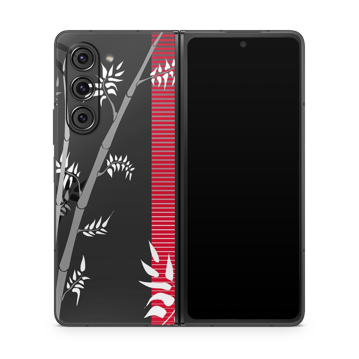 Samsung Galaxy Z Fold5 Skin design of Tree, Branch, Plant, Graphic design, Bamboo, Illustration, Plant stem, Black-and-white, with black, red, gray, white colors