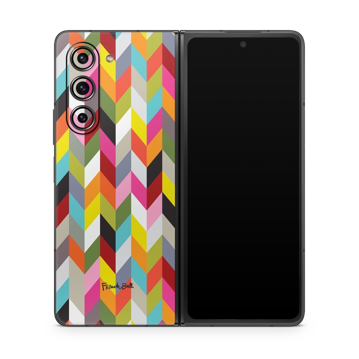 Samsung Galaxy Z Fold5 Skin design of Pattern, Orange, Line, Design, Graphic design, Tints and shades, Triangle, with red, green, gray, black, blue, purple colors