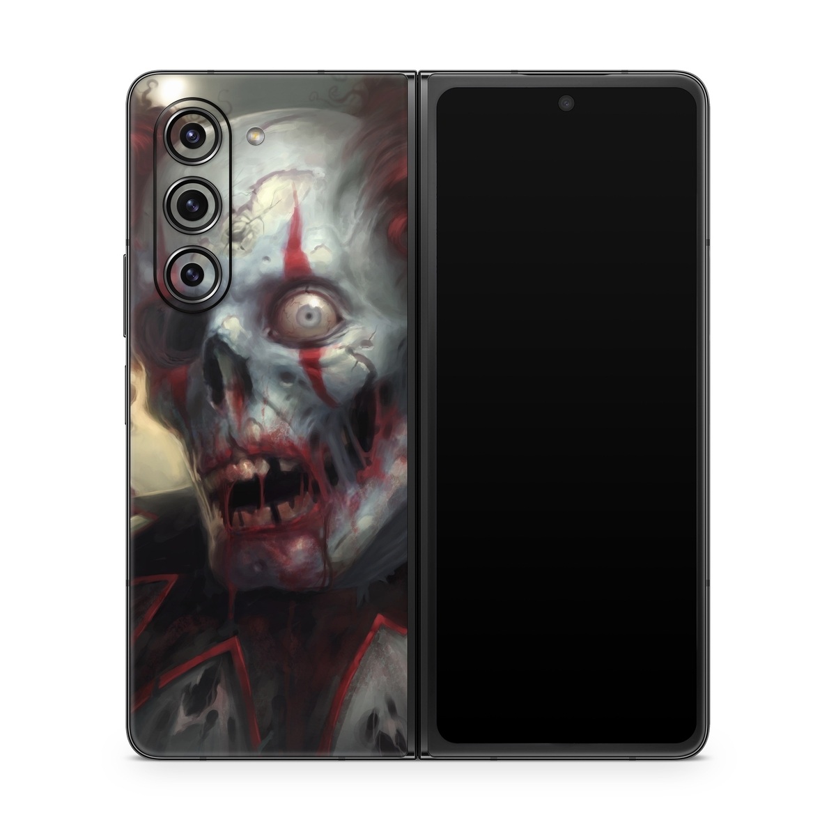 Samsung Galaxy Z Fold5 Skin design of Illustration, Fictional character, Fiction, Supervillain, Demon, Art, Zombie, Ghost, Supernatural creature, Flesh, with black, gray, green, red colors