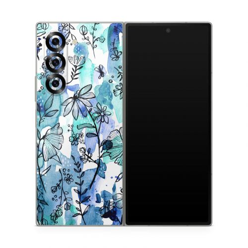 Blue Ink Floral Samsung Galaxy Z Fold6 Skin