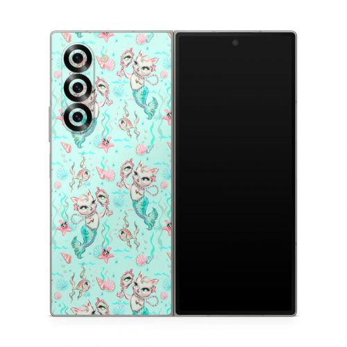 Merkittens with Pearls Aqua Samsung Galaxy Z Fold6 Skin