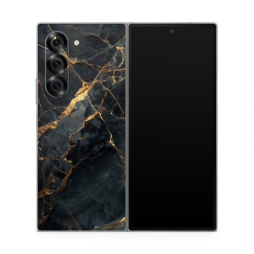 Repaired Black Marble Samsung Galaxy Z Fold6 Skin