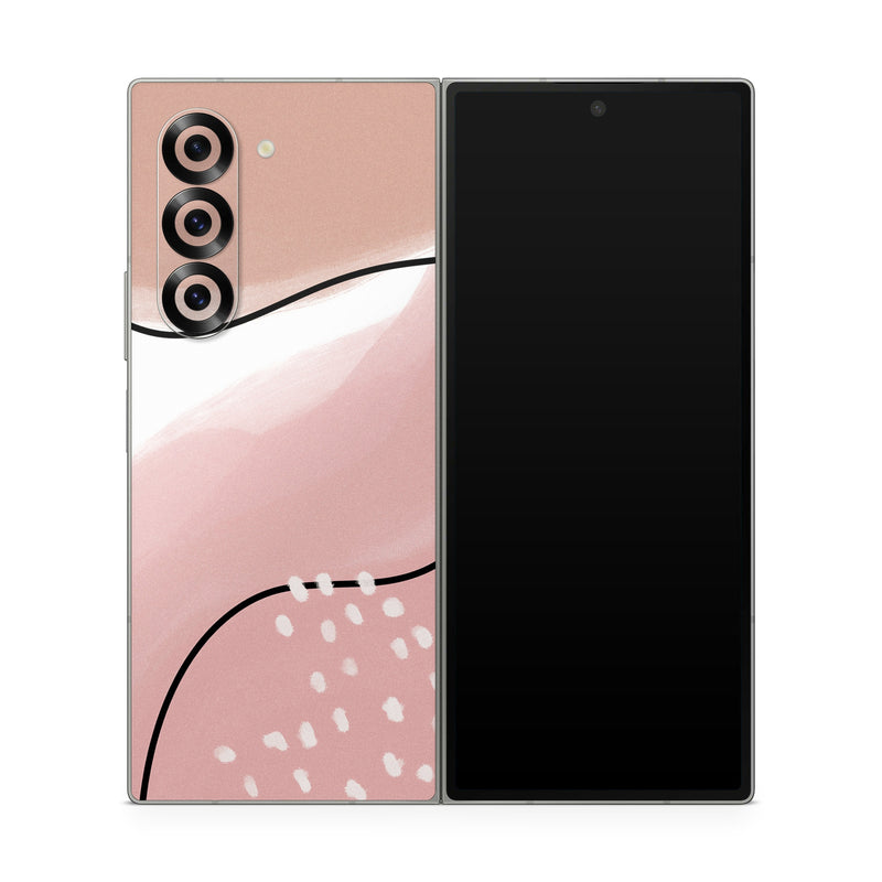 Samsung Galaxy Z Fold6 Skin design of Skin, Pink, Nose, Peach, Shoulder, Lip, Neck, Line, Joint, Ear, Footwear, Material Property, Clip Art, Graphics, Illustration, with white, pink, brown, black colors