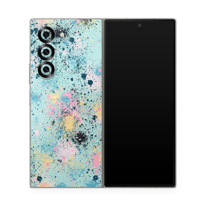 Samsung Galaxy Z Fold6 Skin design of Colorfulness, Art, Paint, Aqua, Art paint, Pattern, Tints and shades, Magenta, Electric blue, Creative arts, with blue, black, pink, yellow colors