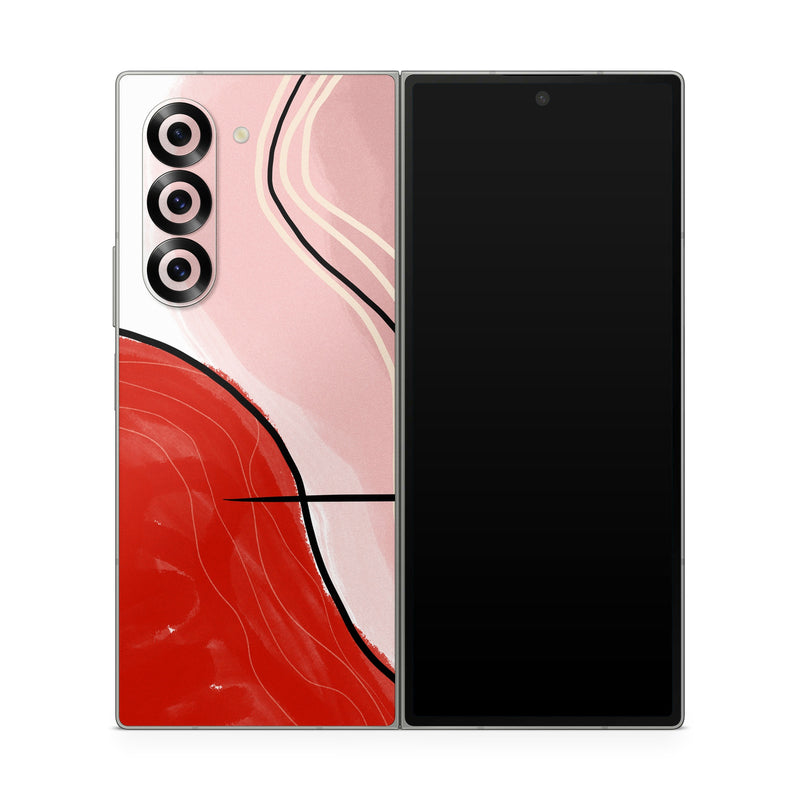Samsung Galaxy Z Fold6 Skin design of Red, Line, Lip, Material Property, Mouth, Illustration, Graphics, Liquid, Modern Art, Graphic Design, Art, with white, black, brown, red colors