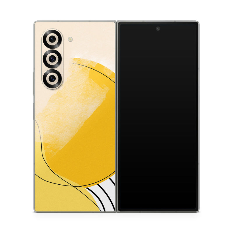 Samsung Galaxy Z Fold6 Skin design of Yellow, Line, Illustration, Graphics, with white, black, brown, yellow colors