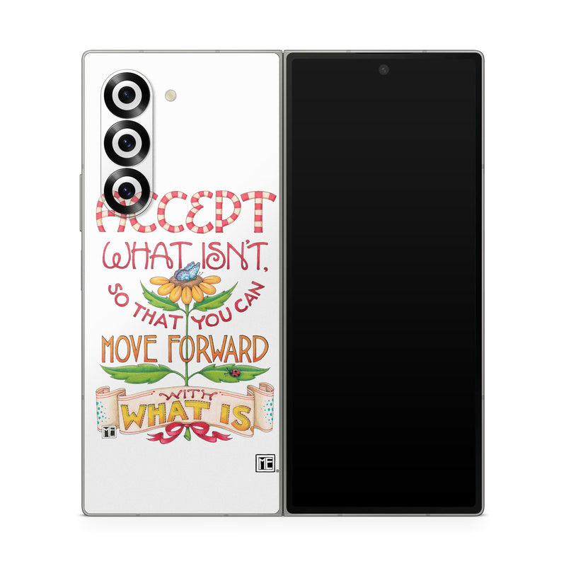 Samsung Galaxy Z Fold6 Skin design of Butterfly, Sun-Flower, Leaves, with white, red, green, brown, yellow, blue, orange, black colors