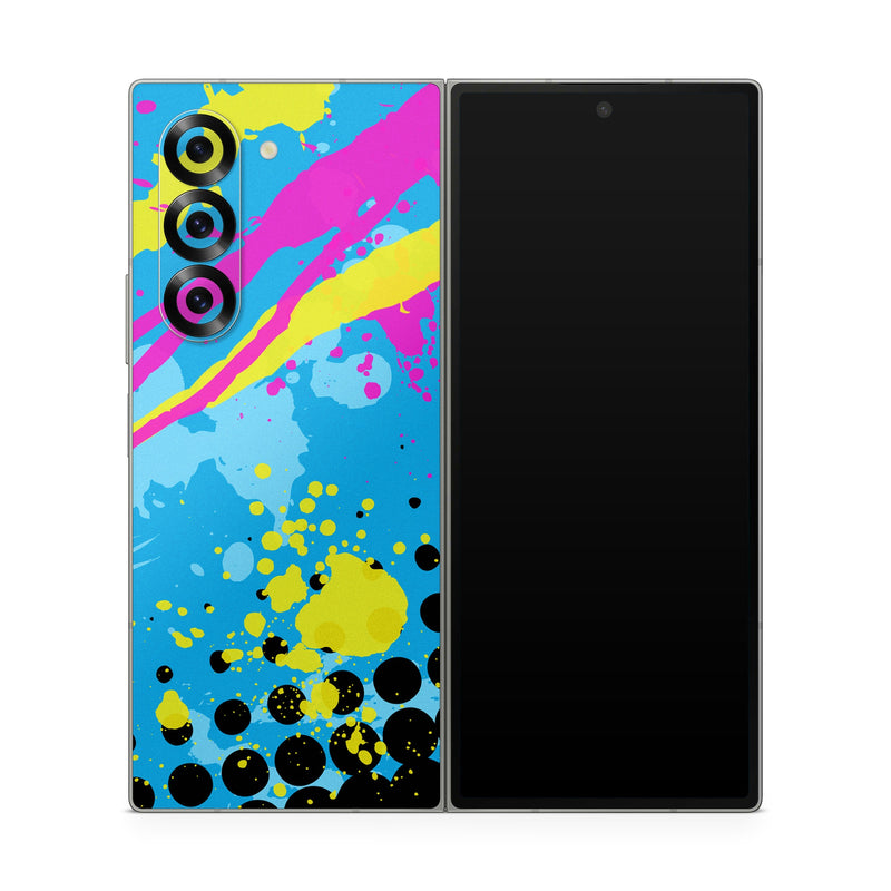 Samsung Galaxy Z Fold6 Skin design of Blue, Colorfulness, Graphic design, Pattern, Water, Line, Design, Graphics, Illustration, Visual arts, with blue, black, yellow, pink colors