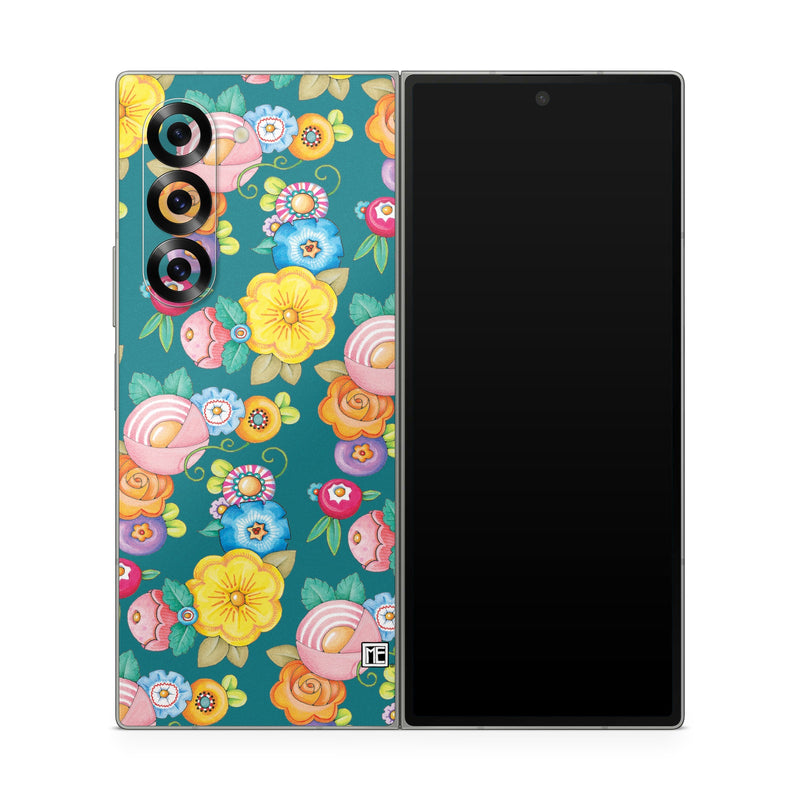 Samsung Galaxy Z Fold6 Skin design of Rectangle, Textile, Circle, Symmetry, Pattern, Art, Visual arts, Motif, Wrapping paper, Design, with blue, green, yellow, orange, red, white, purple colors