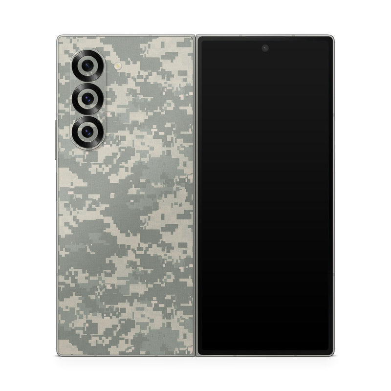 Samsung Galaxy Z Fold6 Skin design of Military camouflage, Green, Pattern, Uniform, Camouflage, Design, Wallpaper, with gray, green colors