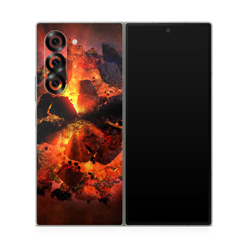 Samsung Galaxy Z Fold6 Skin design of Flame, Heat, Fire, Space, Atmosphere, Charcoal, Explosion, Geological phenomenon, Ash, Graphics, with black, red colors