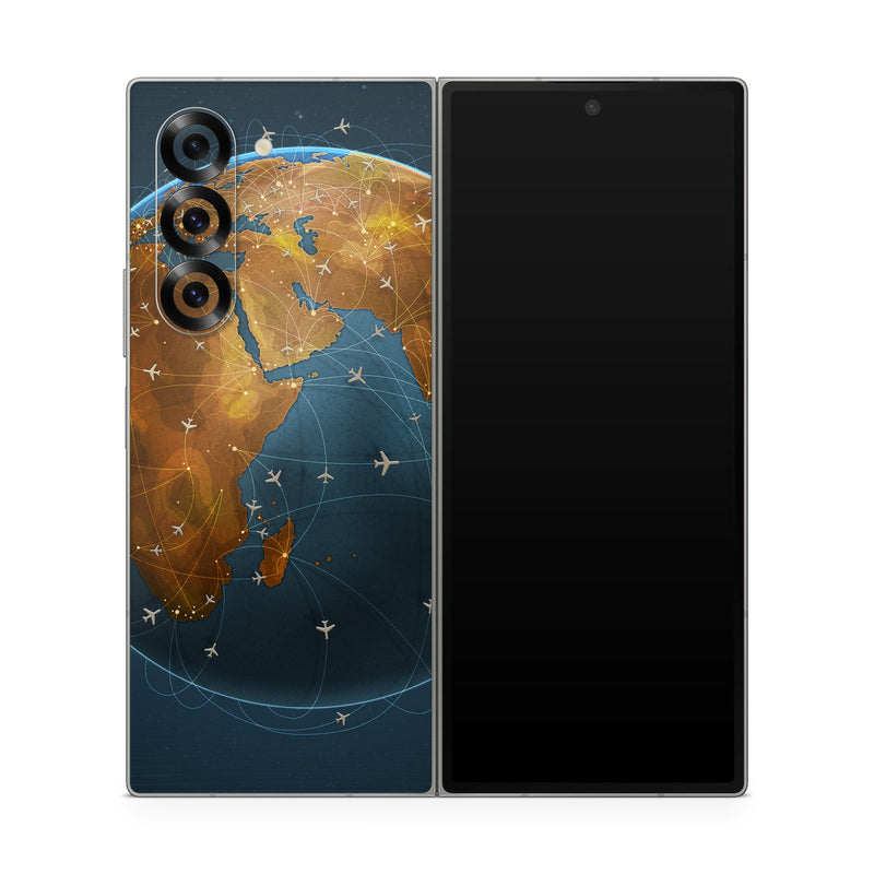 Samsung Galaxy Z Fold6 Skin design of Planet, Earth, Astronomical object, World, Atmosphere, Globe, Space, Sky, Astronomy, Circle, with blue, yellow, brown colors
