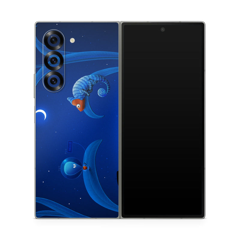 Samsung Galaxy Z Fold6 Skin design of Organism, Astronomical object, Space, Illustration, Night, Graphics, with black, blue, orange colors