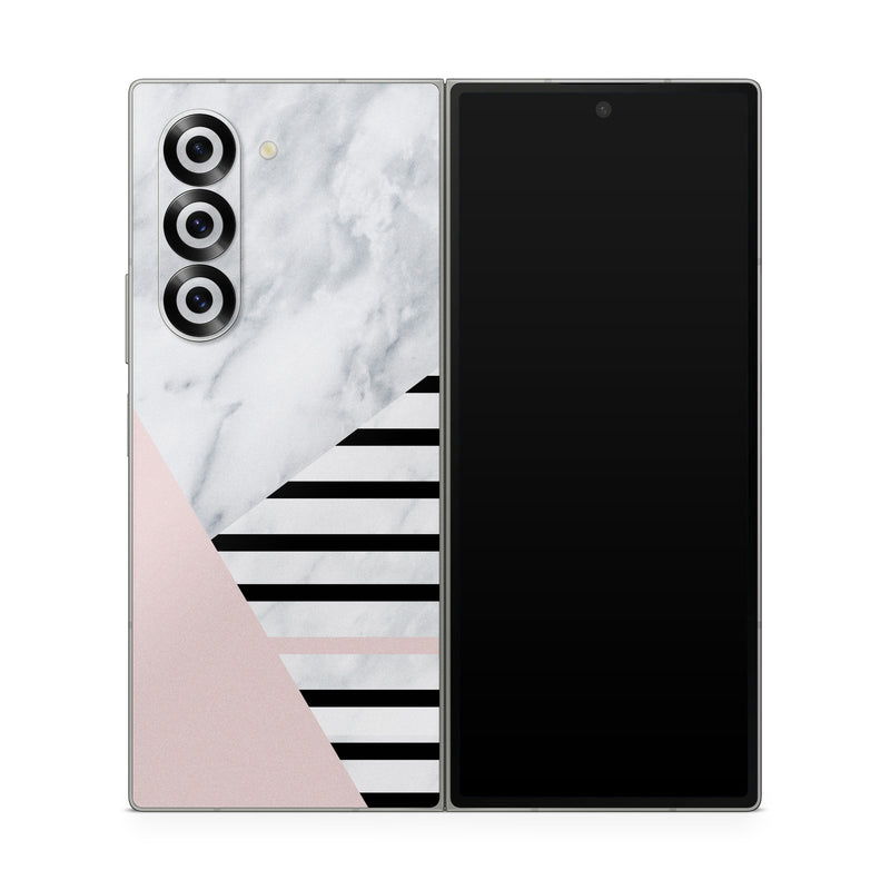 Samsung Galaxy Z Fold6 Skin design of White, Line, Architecture, Stairs, Parallel, with gray, black, white, pink colors
