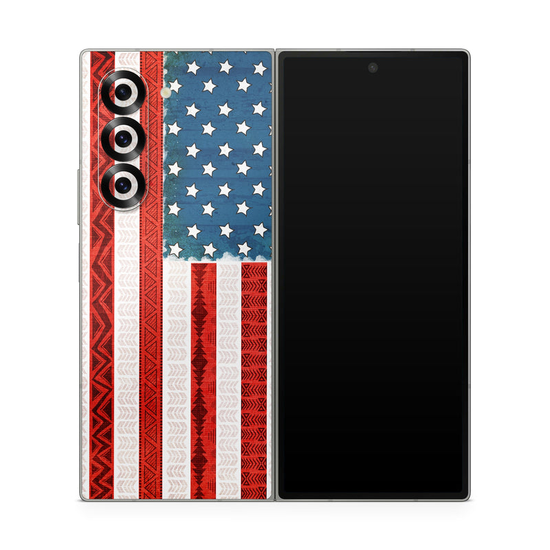 Samsung Galaxy Z Fold6 Skin design of Flag, Flag of the united states, Red, Flag Day (USA), Line, Pattern, Textile, Independence day, Veterans day, Tablecloth, with red, blue, white colors