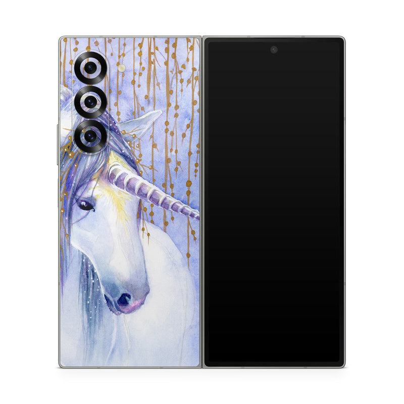 Samsung Galaxy Z Fold6 Skin design of Horse, Eyelash, Painting, Working animal, Line, Art, Paint, Snout, Pack animal, Illustration, with white, purple, brown, yellow colors