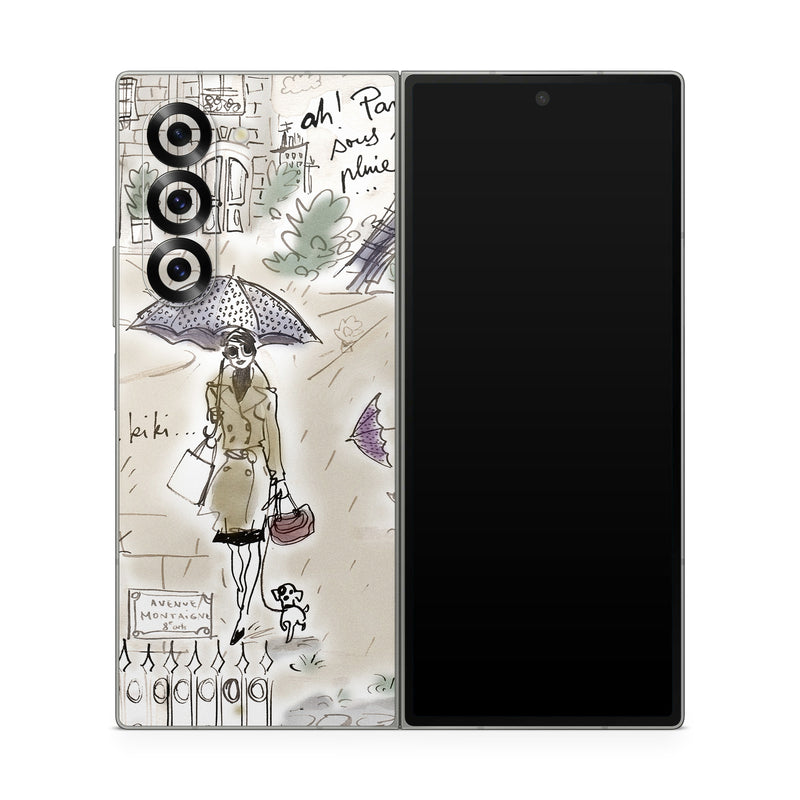 Samsung Galaxy Z Fold6 Skin design of Cartoon, Umbrella, Illustration, Organism, Art, Fiction, Fictional character, with brown, gray, purple colors