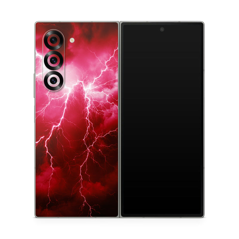 Samsung Galaxy Z Fold6 Skin design of Thunder, Atmosphere, Sky, Light, Purple, Lighting, Water, Thunderstorm, Electricity, Pink, with black, red colors