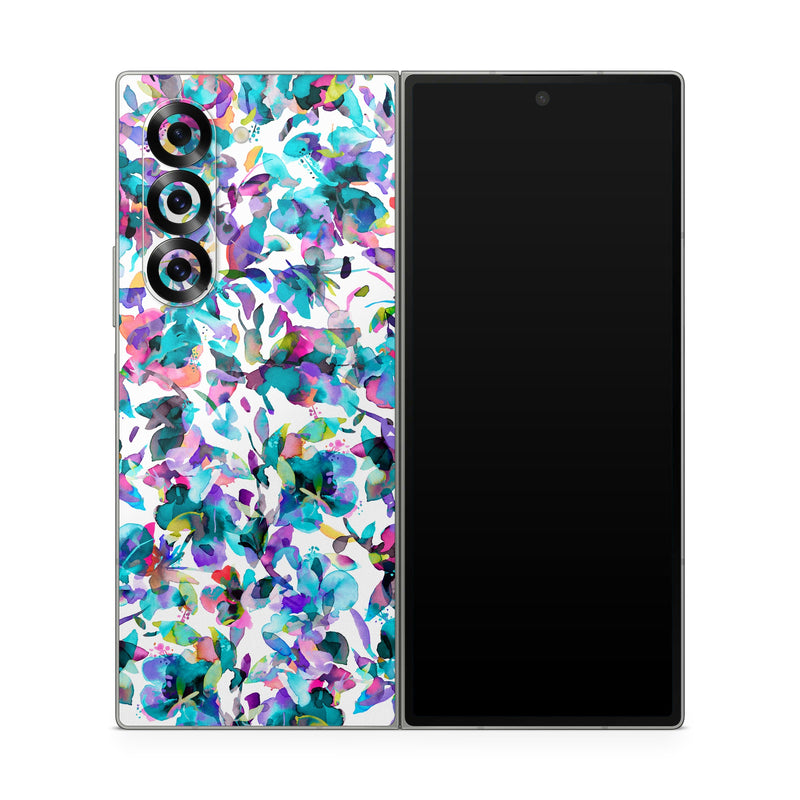 Samsung Galaxy Z Fold6 Skin design of Pattern, Design, Textile, with white, blue, red, purple, pink, orange, yellow colors
