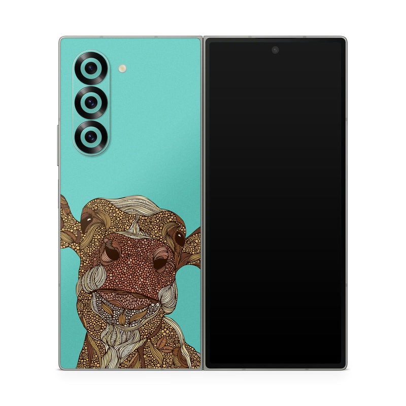 Samsung Galaxy Z Fold6 Skin design of Head, Illustration, Art, Fictional character, with brown, green colors