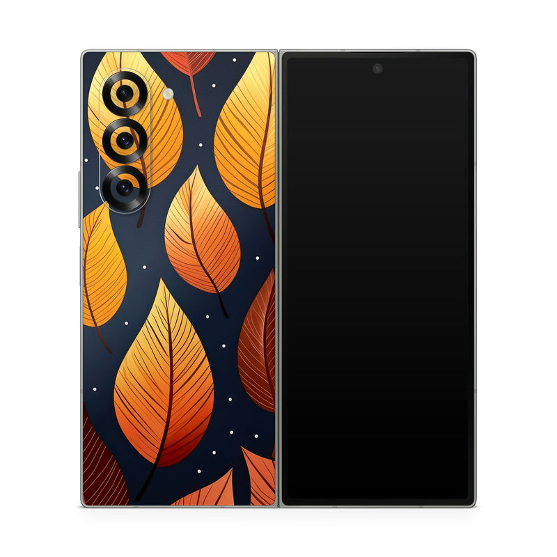 Samsung Galaxy Z Fold6 Skin design of Amber, Orange, Lighting, Sunlight, Font, Art, Material property, Symmetry, Wood, Circle, with yellow, orange, black, white, red colors