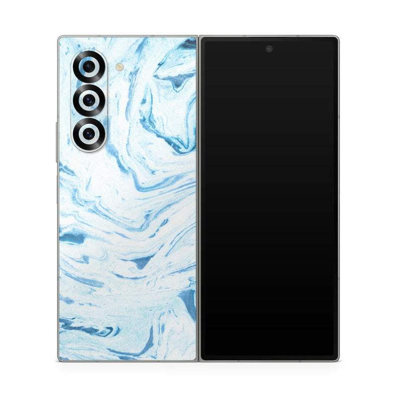 Samsung Galaxy Z Fold6 Skin design of Water, Aqua, Wind wave, Drawing, Painting, Wave, Pattern, Art, with blue colors