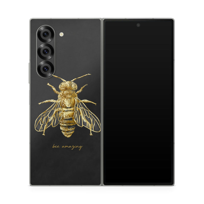 Samsung Galaxy Z Fold6 Skin design of Insect, Invertebrate, Membrane-winged insect, Arthropod, Pest, Net-winged insects, Bee, Cicada, Macro photography, Pollinator, with black, yellow, white colors