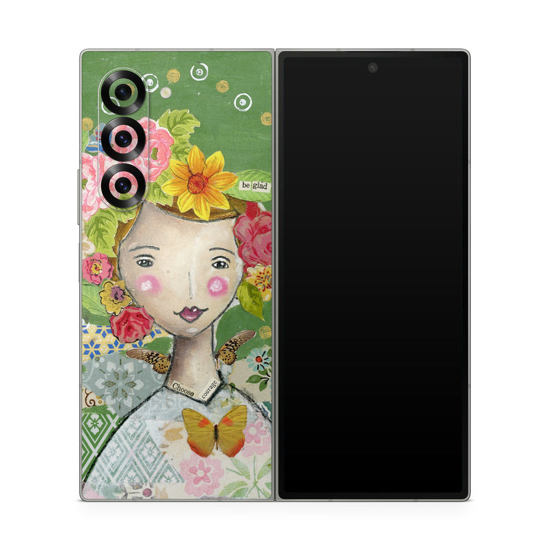Samsung Galaxy Z Fold6 Skin design of Watercolor paint, Illustration, Art, Painting, Plant, Flower, Visual arts, Paint, Child art, Acrylic paint, with green, pink, red, orange, white, blue, brown colors