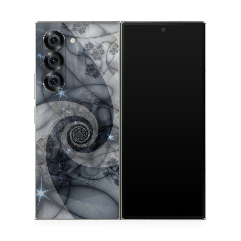 Samsung Galaxy Z Fold6 Skin design of Eye, Drawing, Black-and-white, Design, Pattern, Art, Tattoo, Illustration, Fractal art, with black, gray colors