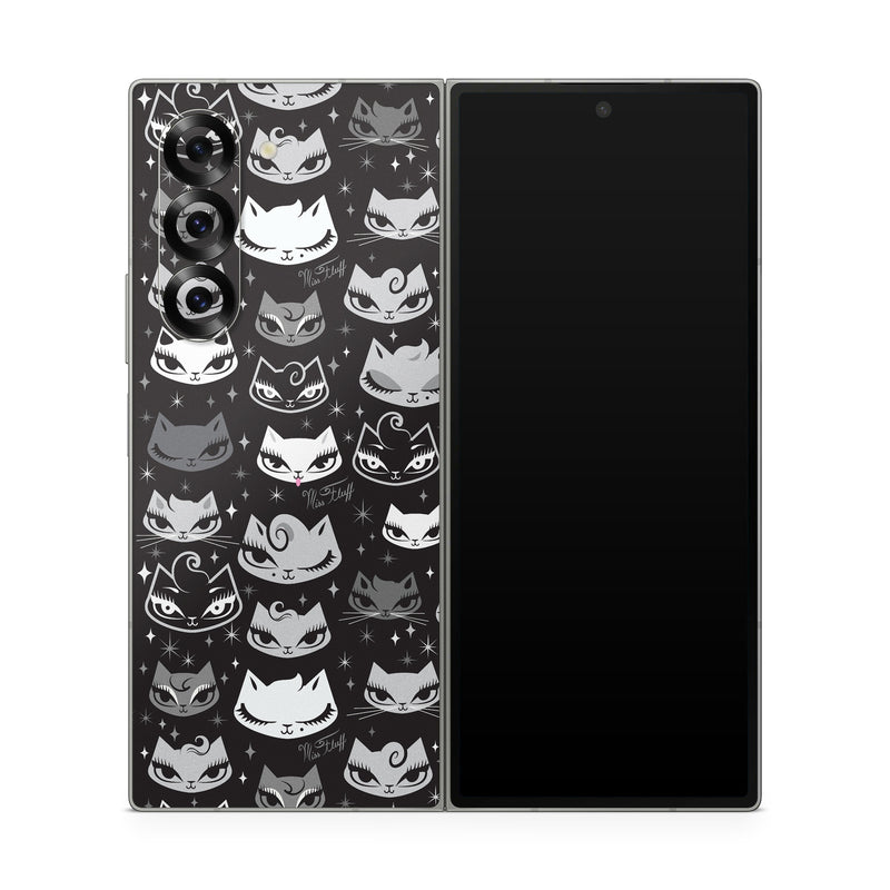 Samsung Galaxy Z Fold6 Skin design of Pattern, Design, Headgear, Hat, Smile, Team, Crowd, with black, white, gray colors