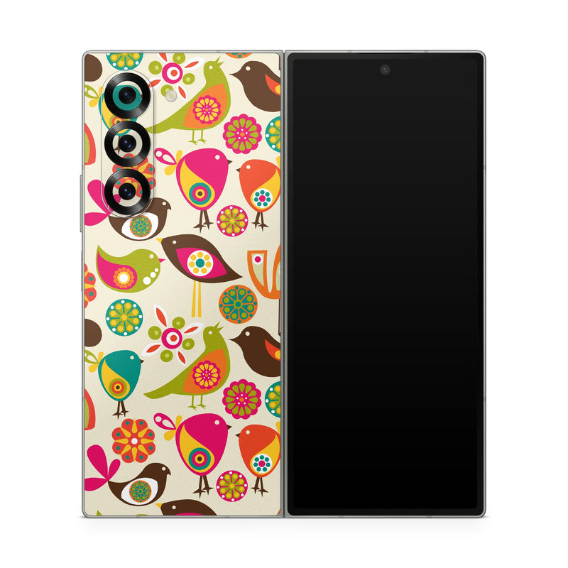 Samsung Galaxy Z Fold6 Skin design of Pattern, Visual arts, Wrapping paper, Design, Clip art, Textile, Motif, Sticker, Graphics, with yellow, pink, orange, green, brown, blue colors