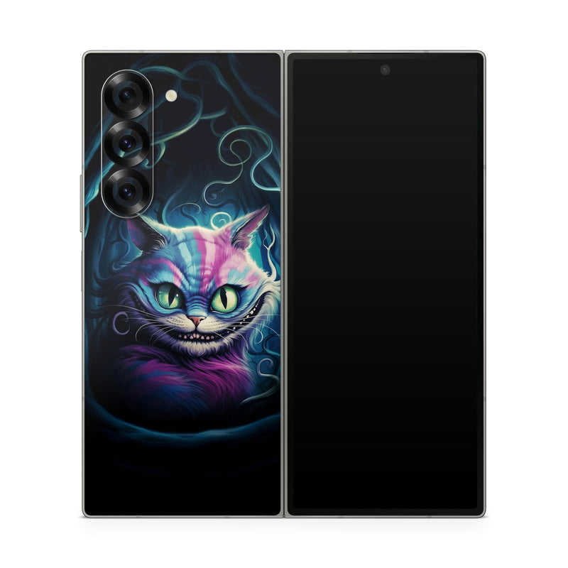 Samsung Galaxy Z Fold6 Skin design of Roar, Liquid, Art, Creative arts, Electric blue, Felidae, Gas, Darkness, Magenta, Whiskers, with black, blue, purple, green, gray colors