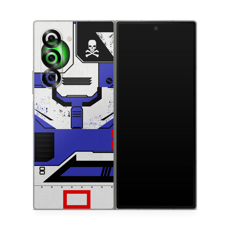 Samsung Galaxy Z Fold6 Skin design of Floppy disk, Technology, Electric blue, Fictional character, with white, blue, black, gray colors