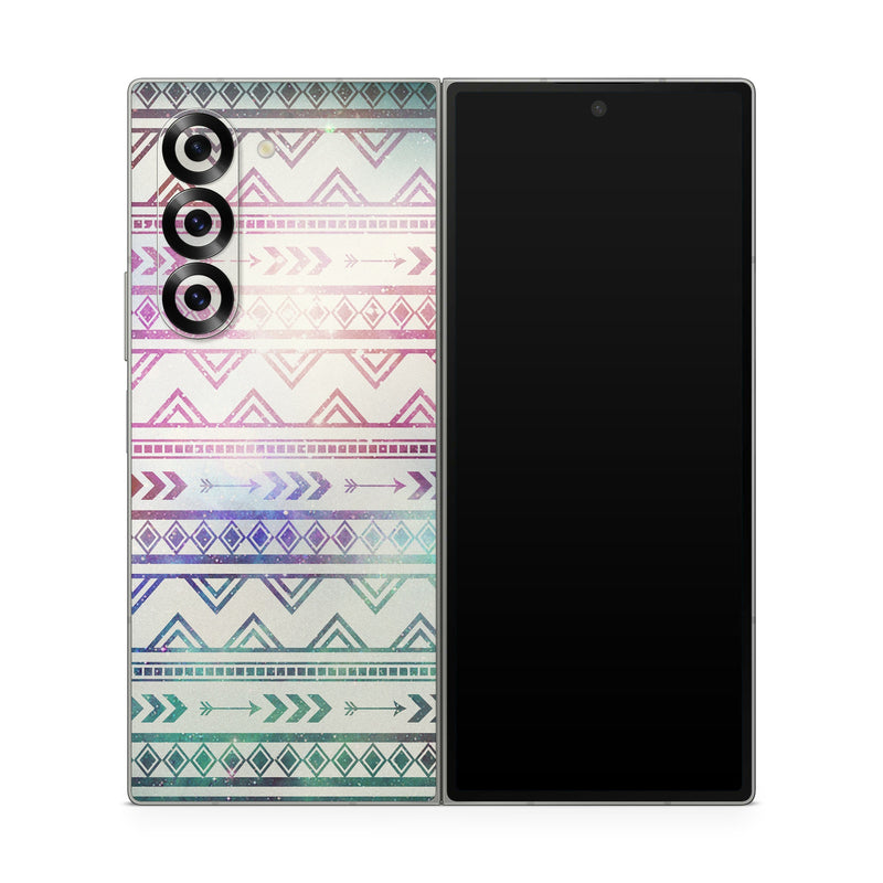Samsung Galaxy Z Fold6 Skin design of Pattern, Line, Teal, Design, Textile, with gray, pink, yellow, blue, black, purple colors