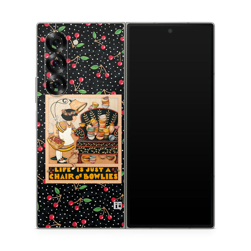 Samsung Galaxy Z Fold6 Skin design of Poster, Illustration, Christmas eve, Christmas, Art, with black, red, green, orange, yellow colors