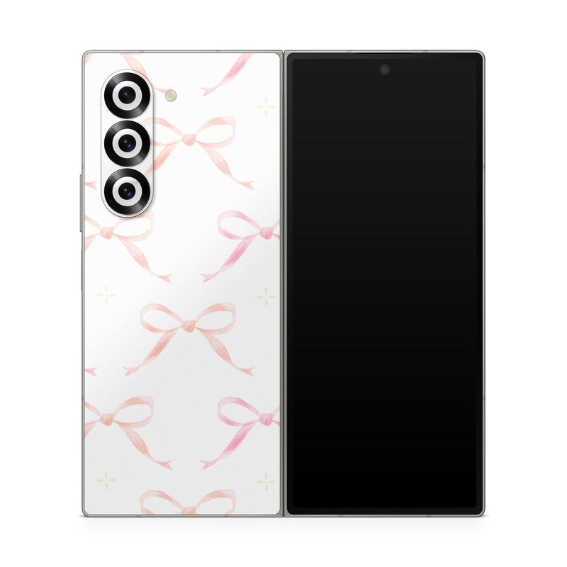 Samsung Galaxy Z Fold6 Skin design of Textile, Rectangle, Pink, Motif, Font, Magenta, Symmetry, Pattern, Art, Peach, with white, pink, orange colors
