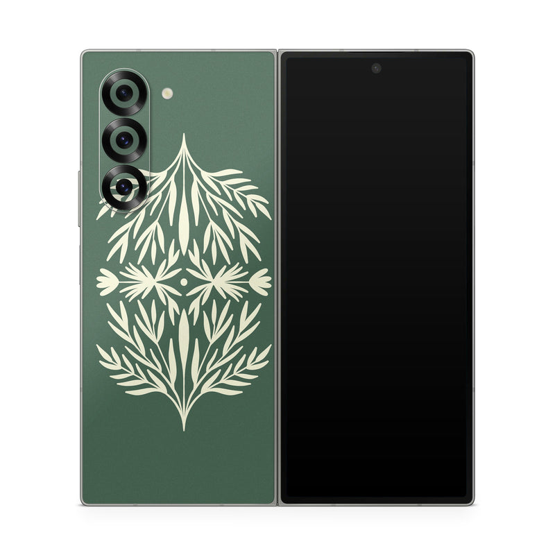 Samsung Galaxy Z Fold6 Skin design of Plant, Terrestrial plant, Art, Triangle, Symmetry, Pattern, Electric blue, Graphics, Grass, Visual arts, with green, white colors