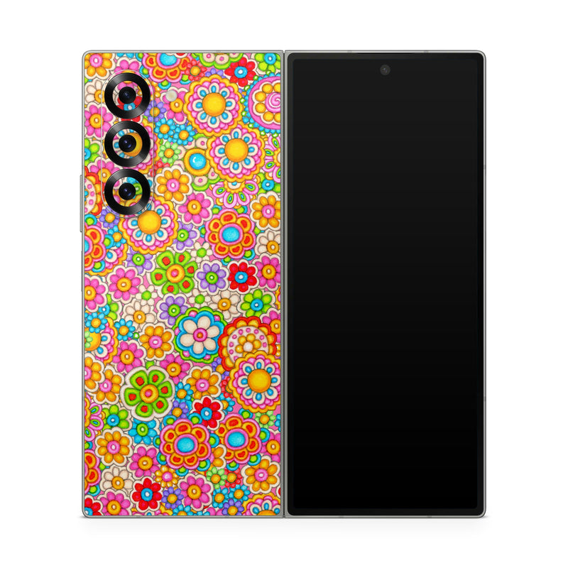 Samsung Galaxy Z Fold6 Skin design of Pattern, Design, Textile, Visual arts, with pink, red, orange, yellow, green, blue, purple colors
