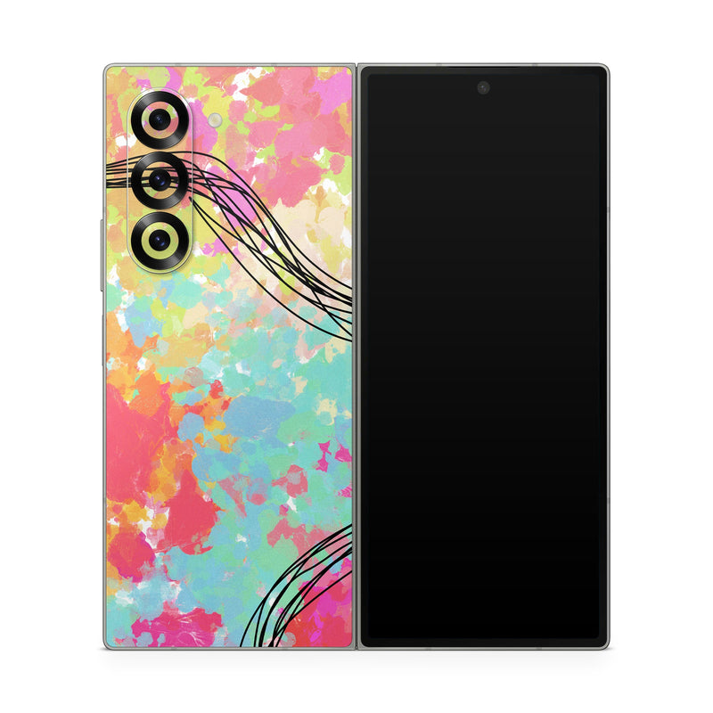 Samsung Galaxy Z Fold6 Skin design of Pattern, Line, Graphic Design, Design, Visual Arts, Art, Plant, Wallpaper, Illustration, Cg Artwork, with black, white, red, pink, blue, green, yellow, orange, brown colors